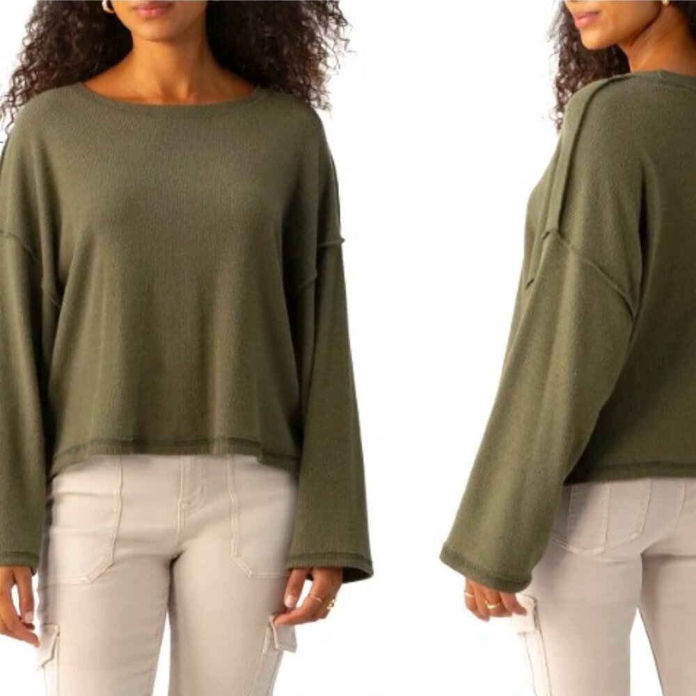 New EASEL Los Angeles Distressed French Terry Cutoff Sweatshirt Raw Edge Olive S